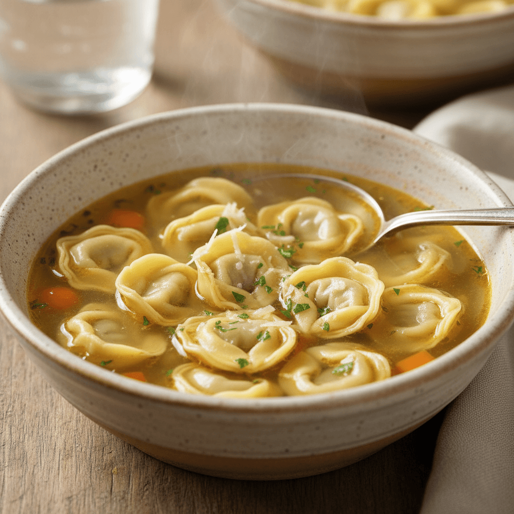 Tortellini in brodo en plato hondo