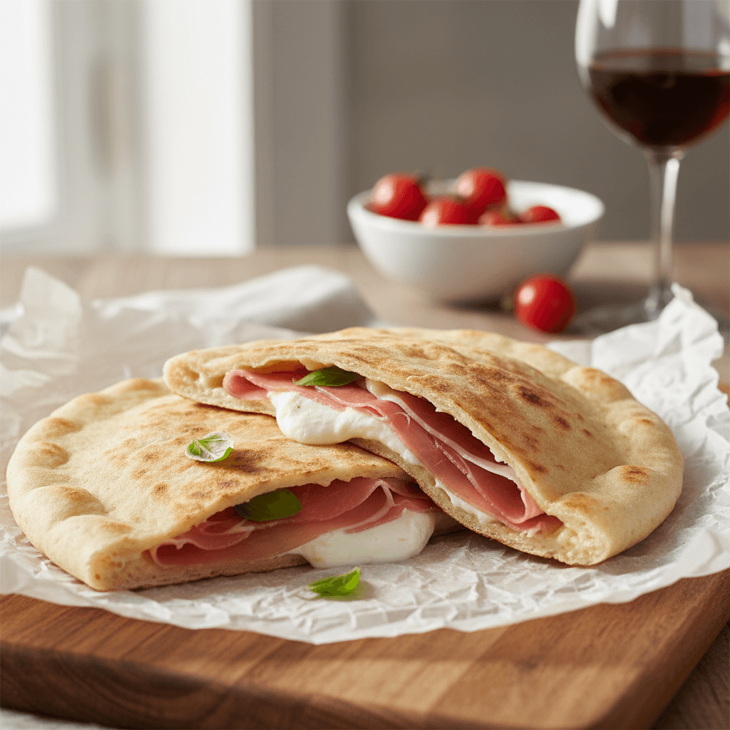 Piadina rellena de prosciutto y queso